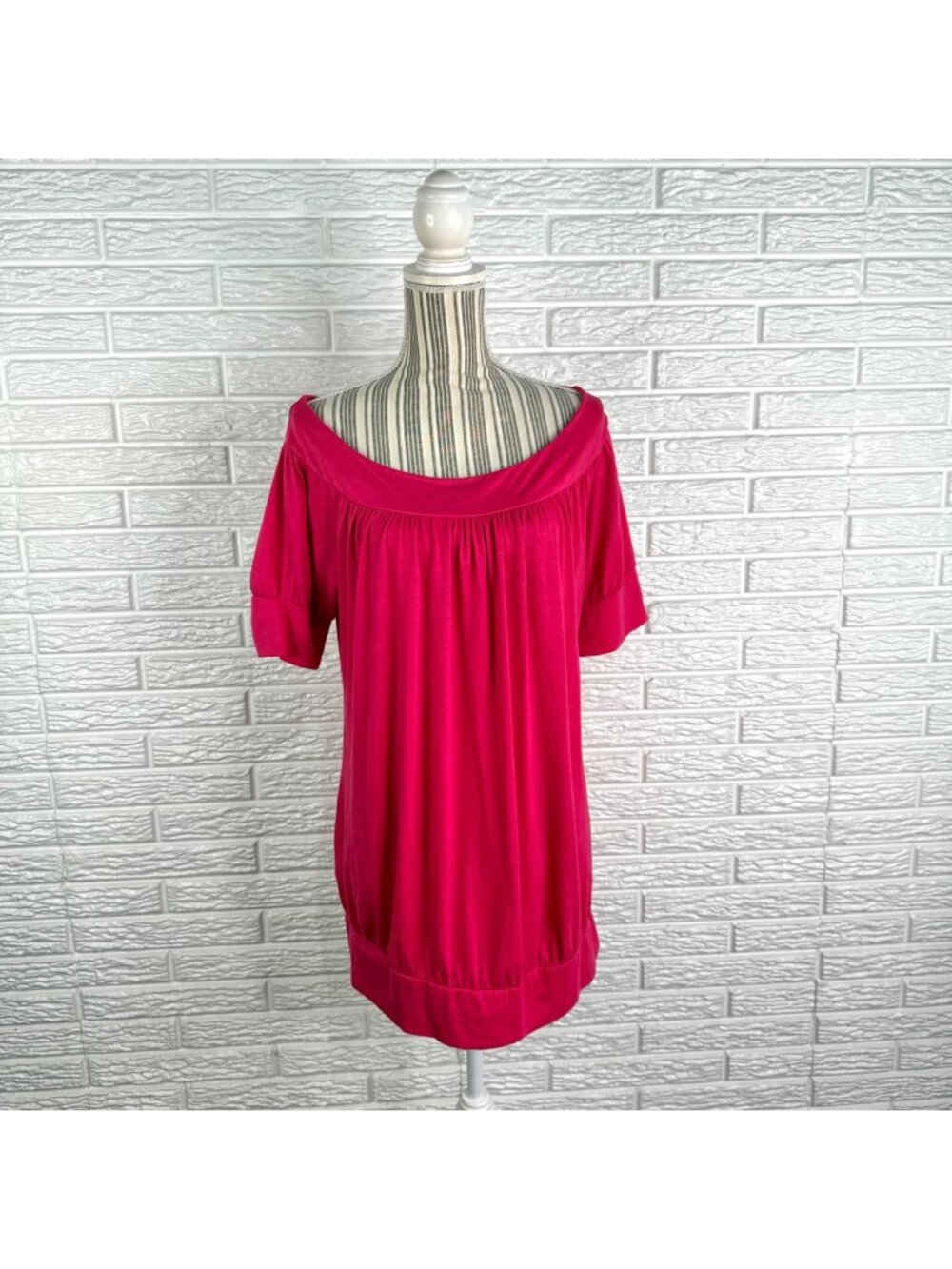 Kiwi Pink Off-The-Shoulder Loose Fit Short Sleeve Shirt Plus Size 3X